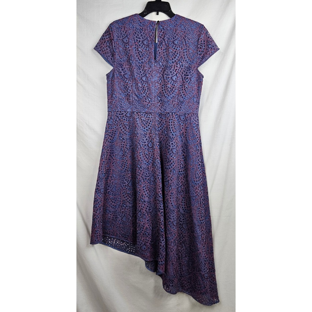 Banana Republic Blue Red Lace Asymmetrical Hem Fit Flare Dress Size 12 Cocktail - Picture 2 of 6